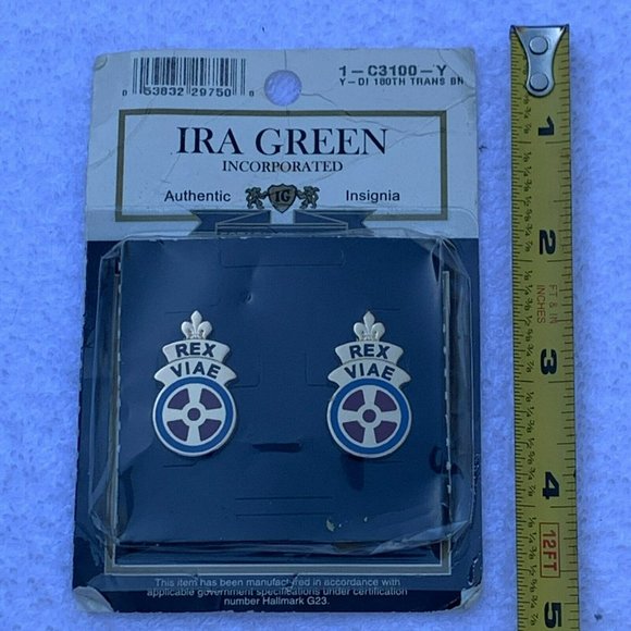 180th Transportation Battalion Crest  "Rex Viae" Pair of Army Lapel / Hat Pins - Picture 3 of 6